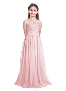 dPois Mädchen Kleid Festlich Hochzeit Kleid Blumenkinder Lang Chiffon Kleid Prinzessin Kleid Partykleid Festzug Abendkleid Cocktailkleid Gr.116-164 Rosa C 152/12 Jahre von dPois