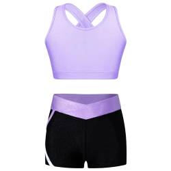 dPois Mädchen Sport Set Kurz Sportanzug Trainingsanzug Sport BH Tank Top mit Shorts Sport Anzug Kleidung für Yoga Jogging Training Typ E_Lavendel 158-164 von dPois