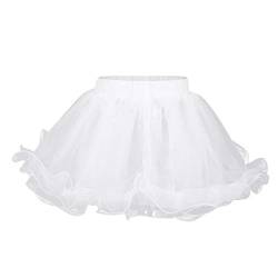 dPois Mädchen Unterrock Petticoat Tutu Röckchen mit Rüschen Organza A-Linie Minirock Festlich Ballett Sport Rock Ballerina Weiß 122-128/7-8 Jahre von dPois