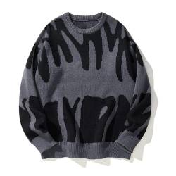 Streetwear Pullover Damen Oversize Crewneck Herren Sweatshirt Y2K Rundhals Vintage Retro Trend Sweater Strickpullover Knitted oversize Fit (DE/NL/SE/PL, Alphanumerisch, L, Regular, Regular, Schwarz) von dalerno