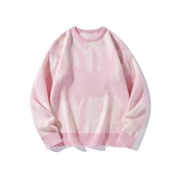 Streetwear Pullover Damen Oversize Crewneck Herren Sweatshirt Y2K Rundhals Vintage Retro Trend Sweater Strickpullover Knitted oversize Fit (DE/NL/SE/PL, Alphanumerisch, XXL, Regular, Regular, Rosa) von dalerno