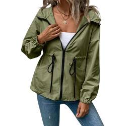 dalerno Damen Übergangsjacke Regenjacke Regenmantel Windbreaker Outdoor leichte Jacke Wasserdicht Grün Schwarz und Beige (M, Grün) von dalerno