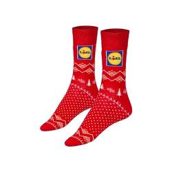 dalerno LIDL Socken Weihnachtssocken Winter-Socken Kollektion Lidlsocken Lycra Strümpfe Socks lustige Socken (DE/NL/SE/PL, Numerisch, 42, Regular, Regular, Rot) von dalerno