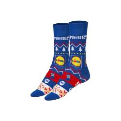 dalerno LIDL Socken Weihnachtssocken Winter-Socken Kollektion Lidlsocken Lycra Strümpfe Socks lustige Socken (DE/NL/SE/PL, Numerisch, 46, Regular, Regular, Blau) von dalerno