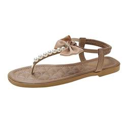 Damen Flip-Flops Sommer Damen Freizeitschuhe Strass Flache Flip Flops Freizeit Sandalen Open Toe rutschfeste Atmungsaktive Sandalen Pearl Bow Sandalen von dasg