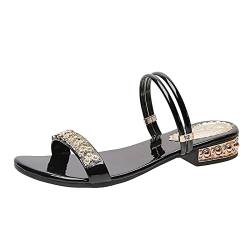 Damen Keilsandaletten Strass Offene Zehen Sandalen Elegante Summer Large Size Women Slippers Fashion Low Heel Rhinestone Casual von dasg