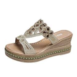 Damen Sandalen Sommer Elegant Glitzer Damenmode mit Keilen und offenem Zehenknoten, Strandschuhe, römische Hausschuhe, Sandalen, Plateausandalen, Schnürsandalen von dasg