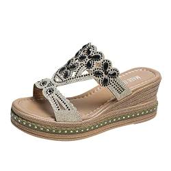 Damen Sandalen Sommer Elegant Glitzer Damenmode mit Keilen und offenem Zehenknoten, Strandschuhe, römische Hausschuhe, Sandalen, Plateausandalen, Schnürsandalen von dasg