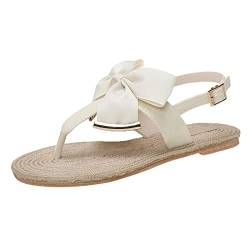 Damen Sandalen Sommer Flacher Tanga Schleife Schnalle atmungsaktive Strandsandalen Frauen Strandsandalen Sexy offene Zehensandalen Glitzer Schnürsandalen von dasg