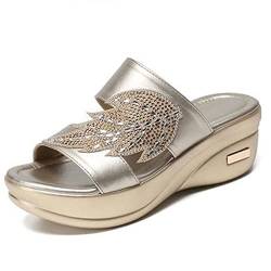 Damenschuhe Blattverzierung Strass Plateau Plateau Wedges Sandaletten Damen Sandalen Sommer Elegant Glitter Bequeme Hausschuhe von dasg