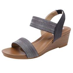 Damenschuhe Römischer Stil Solide Pailletten Keil Gummiband Fischmaul Sandalen Böhmische Plattform High Heels Retro Plateauschuhe Sommer Strandschuhe von dasg