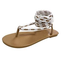 Lace Lace Flat SandalenDamen Einfarbig Lace Lace Up Flip On Lässige Flache SandalenBequeme Atmungsaktive SandalenSexy Offene Zehensandalen von dasg