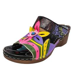 Sommer Damen Sandalen Hausschuhe Ethnic Style Große Keile Freizeitschuhe Sommer Vintage Ledersandalen von dasg