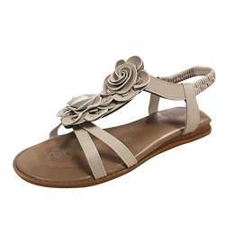 Sommer Sandalen Damen Sandalen Boho-Stil Blume Flacher Boden Freizeit Strandschuhe Schwarz Glitzer Leder Braun Sommerschlussverkauf 39 von dasg