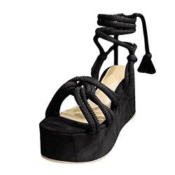 Sommer hochhackige Keilabsatz Damen Sandalen Riemen offener Zeh atmungsaktive Boho Sandalen Schnürsandalen Elegante Schuhe lässige Sommerschuhe von dasg