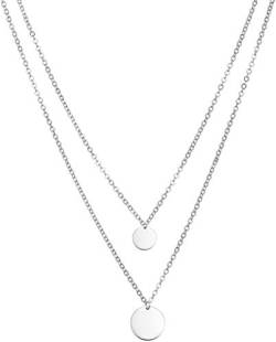 Damen Kette in Silber mit Plättchen Anhänger Layer Halskette 2-lagig, feiner Edelstahl 40-50cm Variable Länge versilbert von day berlin