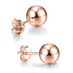 day.berlin 925 Silber Kugel Ohrstecker in Rosegold 18k vergoldet, runde Damen Ohrringe, 6mm Durchmesser rhodiniert mit Anlaufschutz, Ball Studs nickelfrei und wasserfest von day berlin