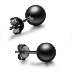 day.berlin 925 Silber Kugel Ohrstecker in Schwarz, runde Damen Ohrringe, 6mm Durchmesser rhodiniert mit Anlaufschutz, Ball Studs nickelfrei und wasserfest von day berlin