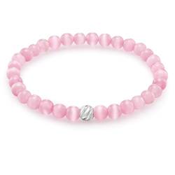 day.berlin Damen Perlenarmband Neo, Pink Opal Naturstein Armband mit 6mm Edelsteinen, flexibles Zugband 17cm lang, handgeknüpft mit Strass Perle von day berlin