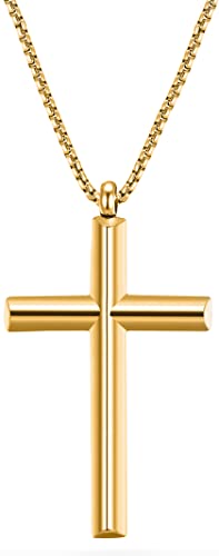 day.berlin Herren Kreuzkette in Gold 18k vergoldet, Halskette 60cm lang mit Kreuz Anhänger (35x21mm) stabile Venezianer Kette aus 316L Edelstahl, nickelfrei und wasserfest von day berlin