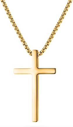 day.berlin Herren Kreuzkette in Gold 18k vergoldet, Halskette 60cm lang mit Kreuz Anhänger groß (42x25mm), stabile Venezianer Kette aus 316L Edelstahl, nickelfrei und wasserfest von day berlin