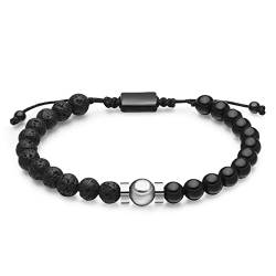 day.berlin Lavastein Onyx Perlenarmband in Schwarz für Herren, Naturstein Armband mit 6mm Edelsteinen, 18-27cm flexible Länge, Handgemacht für Männer von day berlin