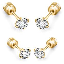 day.berlin Ohrstecker Damen 4er Set in Gold Ohrring mit Zirkonia Diamant Kristallen 3mm & 4mm Durchmesser, Edelstahl 18k vergoldet für Frauen und Herren von day berlin