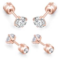 day.berlin Ohrstecker Damen 4er Set in Rosegold Ohrring mit Zirkonia Diamant Kristallen 3mm & 4mm Durchmesser, Edelstahl 18k Rose vergoldet für Frauen und Herren von day berlin