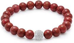 day.berlin Premium Jaspis Perlenarmband in Rot, Damen Naturstein Armband mit echten 8mm Edelsteinen, flexibles Zugband 18cm lang, handgeknüpft mit Pave Zirkonia Perle, versilbert von day berlin