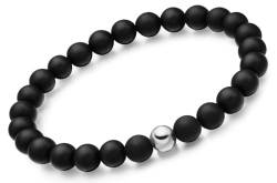 day.berlin Premium Onyx Perlenarmband Damen in Schwarz, Naturstein Armband mit echten 6mm Edelsteinen, flexibles Zugband 17cm lang mit Edelstahl Perle, versilbert von day berlin