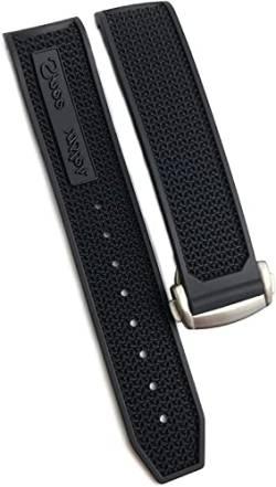 Gummi-Silikon-Armband für Omega Speedmaster Uhrenarmband, Edelstahl-Faltschließe, 20 mm, 21 mm, 22 mm, Schwarz Schwarz Silber, 21 mm von dayeer