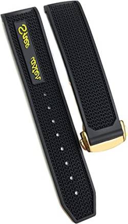 Gummi-Silikon-Armband für Omega Speedmaster Uhrenarmband, Edelstahl-Faltschließe, 20 mm, 21 mm, 22 mm, Schwarzes Gelbgold, 21 mm von dayeer