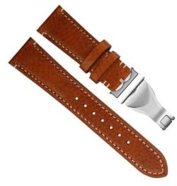 dayeer Braun Schwarz Vintage Retro Italien Echtleder Armband für Tudor Uhrenarmband mit Schmetterlingsschnalle (Color : Blue silver buckle, Size : 22mm) von dayeer