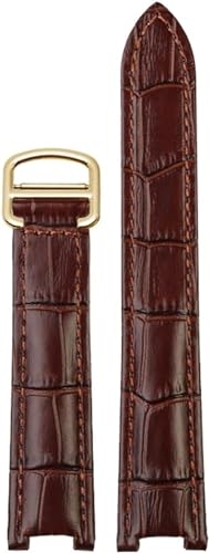 dayeer Echtes Lederarmband für Cartier PASHA W3108/HPI004 Herren Damen Konkaves Uhrenarmband mit Faltschließe (Color : Brown Gold Buckle, Size : 21.15mm) von dayeer