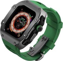 dayeer Edelstahl-Metallgehäuse aus Fluorkautschuk für Apple Watch ULTRA2 49 mm, Metall-Abdeckungsarmband-Modifikationskits für Iwatch Ultra (Color : GreenB, Size : Ultra2 ultra 49mm) von dayeer
