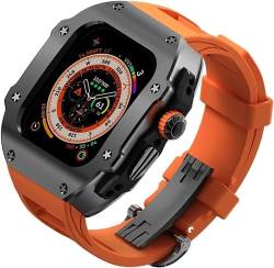 dayeer Edelstahl-Metallgehäuse aus Fluorkautschuk für Apple Watch ULTRA2 49 mm, Metall-Abdeckungsarmband-Modifikationskits für Iwatch Ultra (Color : OrangeB, Size : Ultra2 ultra 49mm) von dayeer