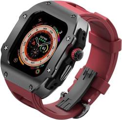 dayeer Edelstahl-Metallgehäuse aus Fluorkautschuk für Apple Watch ULTRA2 49 mm, Metall-Abdeckungsarmband-Modifikationskits für Iwatch Ultra (Color : RedB, Size : Ultra2 ultra 49mm) von dayeer