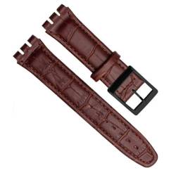 dayeer Kalbsleder-Uhrenarmband für Swatch YRS YCS-Uhrenarmband mit Stahlschließe, modisches Herrenarmband (Color : Brown black, Size : 19mm) von dayeer