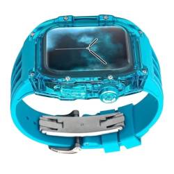dayeer Vollständig transparentes Gehäuse aus Fluorkautschuk, Armband-Mod-Kit für Apple Watch Ultra2 Ultra, modifiziertes Gehäuse mit klarer Lünette für Iwatch9/8/7/6/5/4 (Color : Blueb, Size : 45mm4 von dayeer