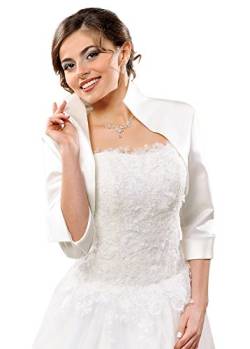 Bolero Hochzeit Braut Hochzeitsjacke Bolerojacke Brautjacke Jacke 3/4 Arm Satin, dB75, Ivory 36 von deine-Brautmode