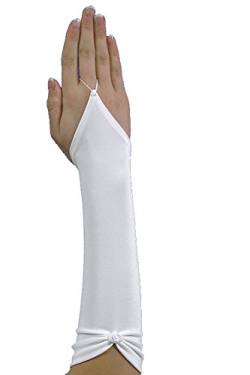 Wunderschöne Brauthandschuhe mit Röschen veredelt, fingerlos, gerafft, A35 30cm, Ivory von deine-Brautmode