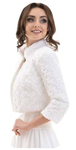 deine-Brautmode Brautjacke Jacke Bolero Hochzeit Braut Hochzeitsjacke Bolerojacke 3/4 Arm Fell dB35 Ivory 34 von deine-Brautmode