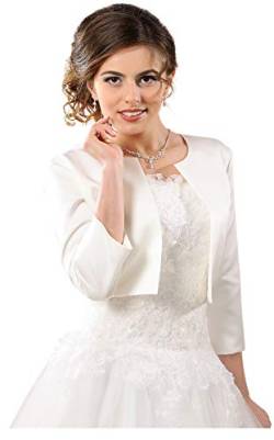 deine-Brautmode Brautjacke Jacke Bolero Hochzeit Braut Hochzeitsjacke Bolerojacke 3/4 Arm Satin, dB58, Ivory 44 von deine-Brautmode