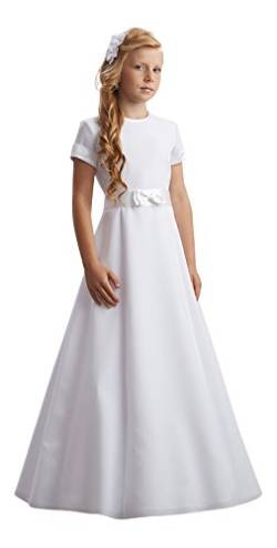 deine-Brautmode Kommunionkleid Kleid Kommunion Schleife Satin edel schlicht, Reifrock Unterrock, Anna 140 von deine-Brautmode