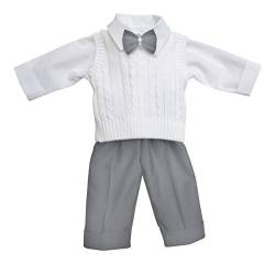 deine-Brautmode Taufanzug Festanzug Anzug Weste Hose Hemd Fliege Taufe Baby Set Adam Anzug,weiß hellgrau, 74 von deine-Brautmode