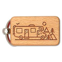 dekloaser24 - Lustiger Schlüsselanhänger Camping Caravan aus Buchenholz mit Wohnmobil und Bäumen - Ideales Accessoire für Camper von dekolaser24