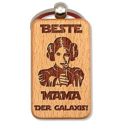 dekolaser24 - Handgefertigter Schlüsselanhänger aus Buchenholz - Beste Mama der Galaxis - Geschenk für Star Wars Fans Muttertag Geburtstag oder Weihnachten von dekolaser24