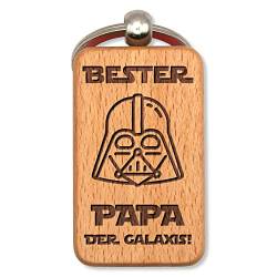 dekolaser24 - Handgefertigter Schlüsselanhänger aus Buchenholz - Bester Papa der Galaxis - Geschenk für Männer Star Wars Fans Vatertag Geburtstag oder Weihnachten von dekolaser24