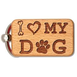 dekolaser24 - Schlüsselanhänger I Love My Dog - Lustige Geschenkidee für Hundeliebhaber - Handgefertigt aus Echtholz von dekolaser24