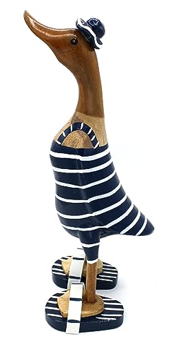 Ente mit Badeanzug und Badelatschen Blau-Weiss 33 cm groß von dekoundmeer